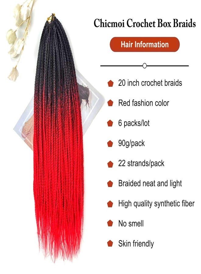 Chicmoi Ombre Red Crochet Braids Pre Looped 20 Inch T1B/red Box Braids Crochet Hair For African women Girl 6 Packs Small Size Crochet Box Braids Extension (Black to Red, 20 inch 6 packs) - Image 2